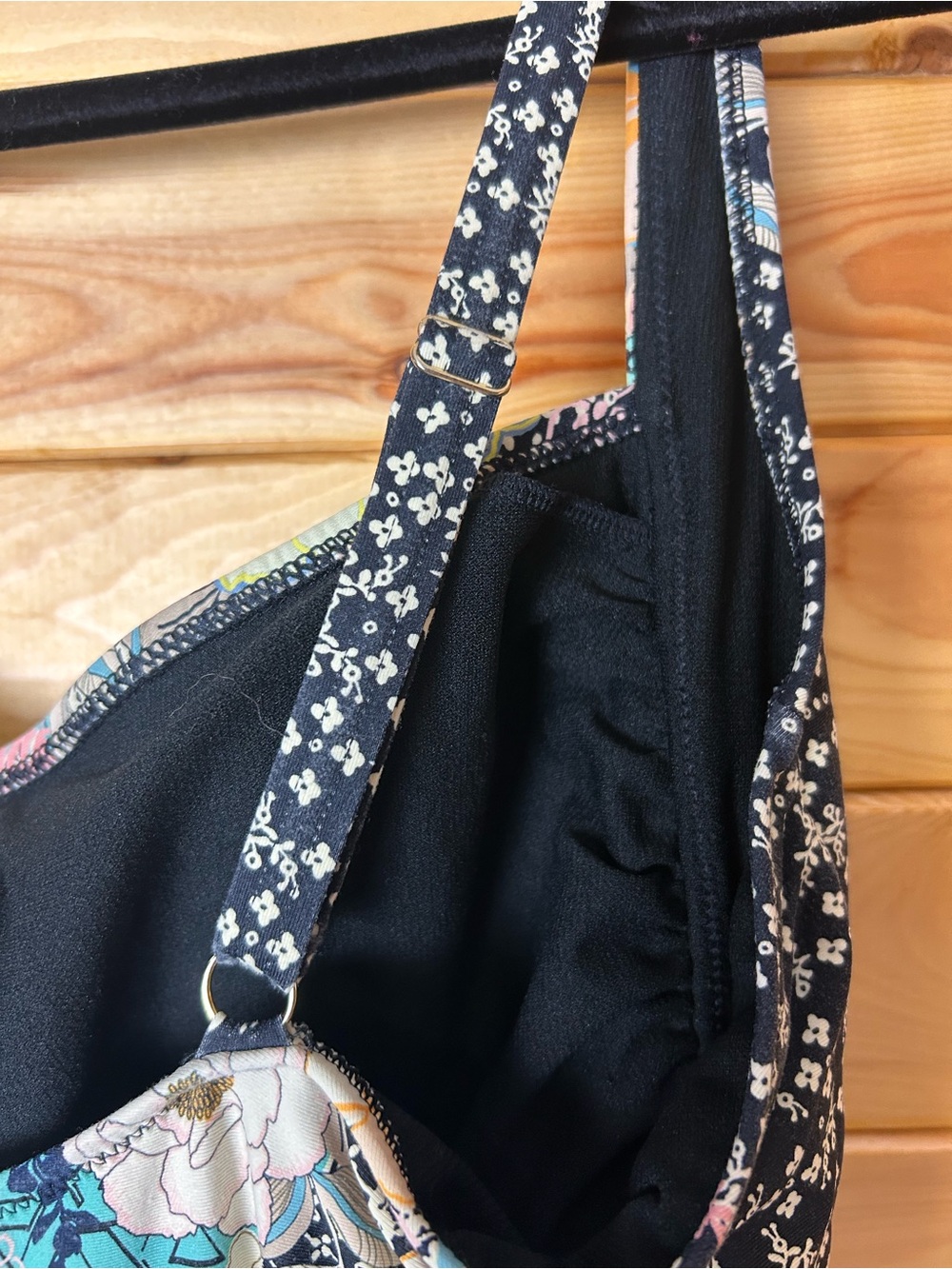 Johnny Was Floral One-Piece Swimsuit in Black and Teal - Picture 3 of 6